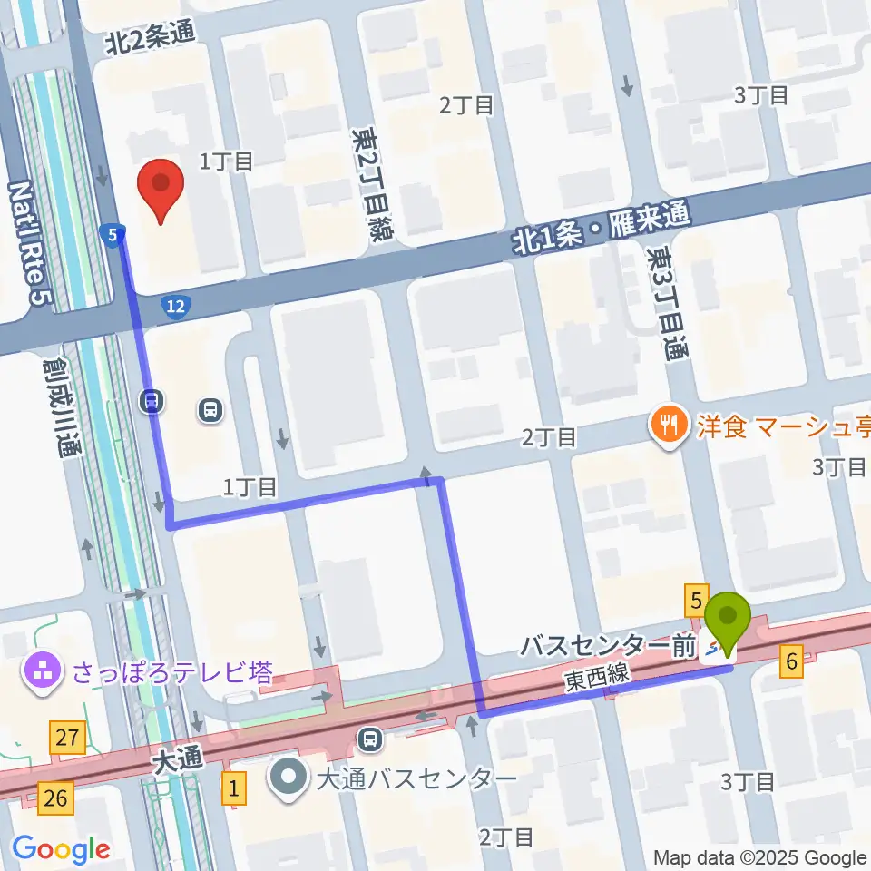 コープさっぽろ文化教室 中央文化教室の最寄駅バスセンター前駅からの徒歩ルート（約6分）地図