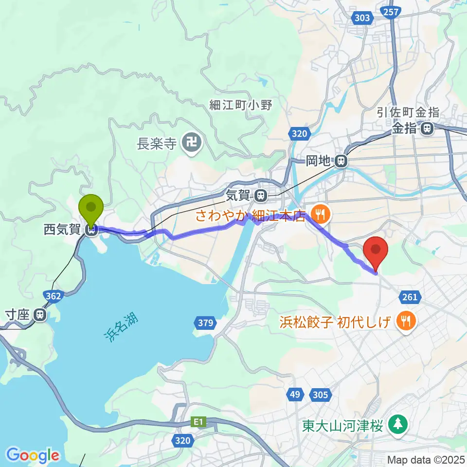 西気賀駅からさち音楽教室へのルートマップ地図