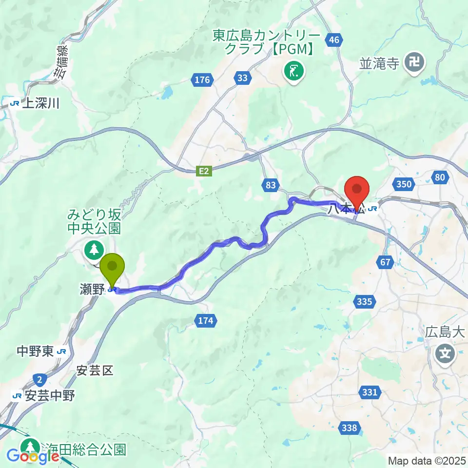 瀬野駅からオレンジスタジオへのルートマップ地図