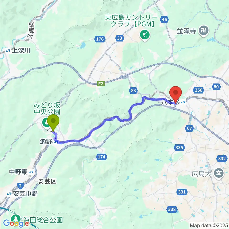 みどり中街駅からオレンジスタジオへのルートマップ地図