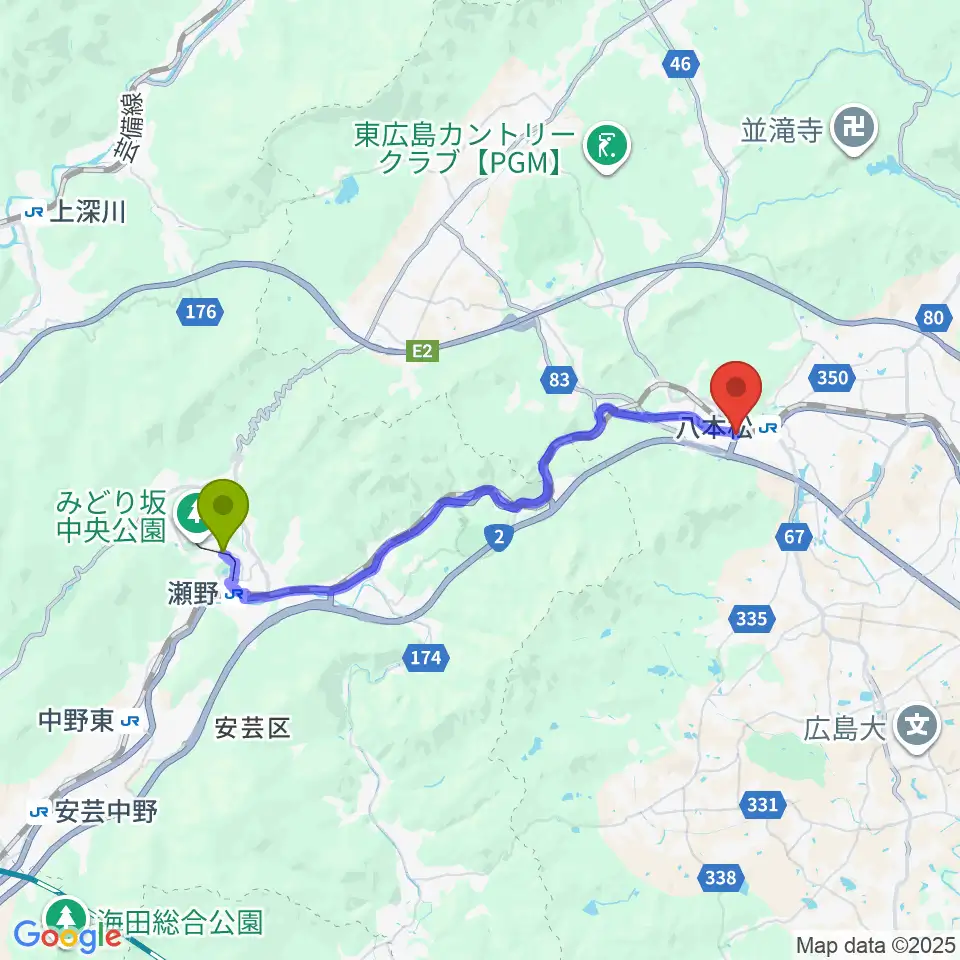 みどり中街駅からオレンジスタジオへのルートマップ地図