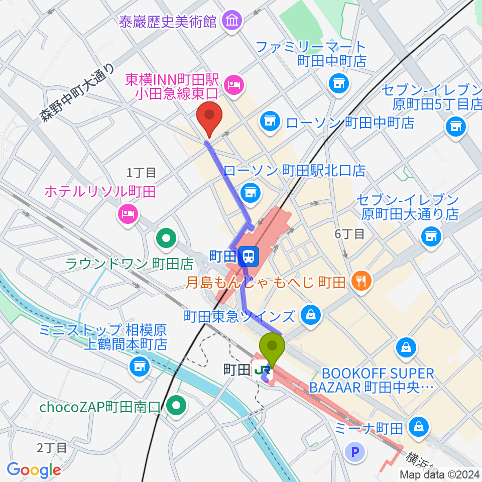 万象房の最寄駅町田駅からの徒歩ルート（約8分）地図