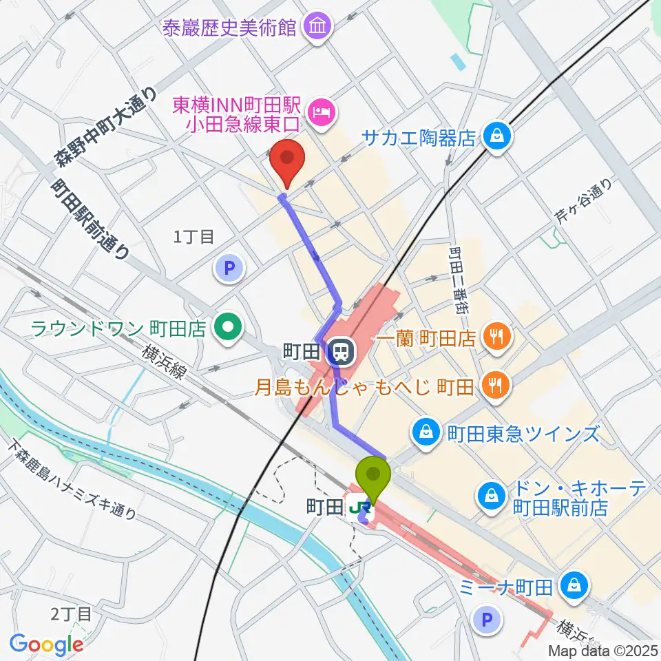 万象房の最寄駅町田駅からの徒歩ルート（約8分）地図