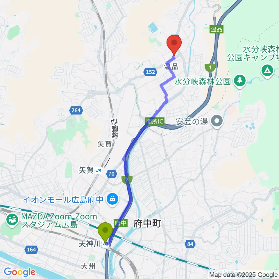 天神川駅からきたのぴあの學院へのルートマップ地図