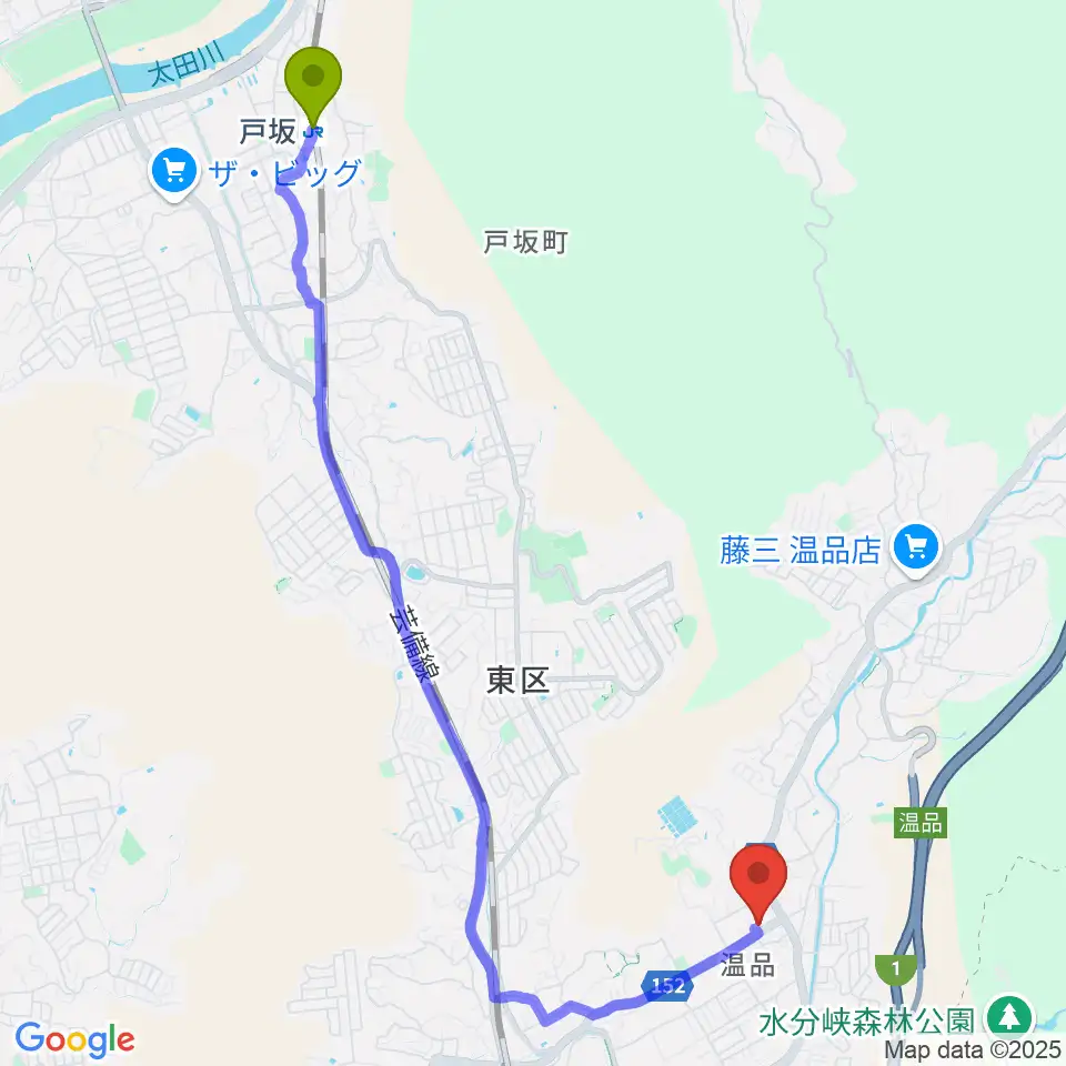 戸坂駅からきたのぴあの學院へのルートマップ地図