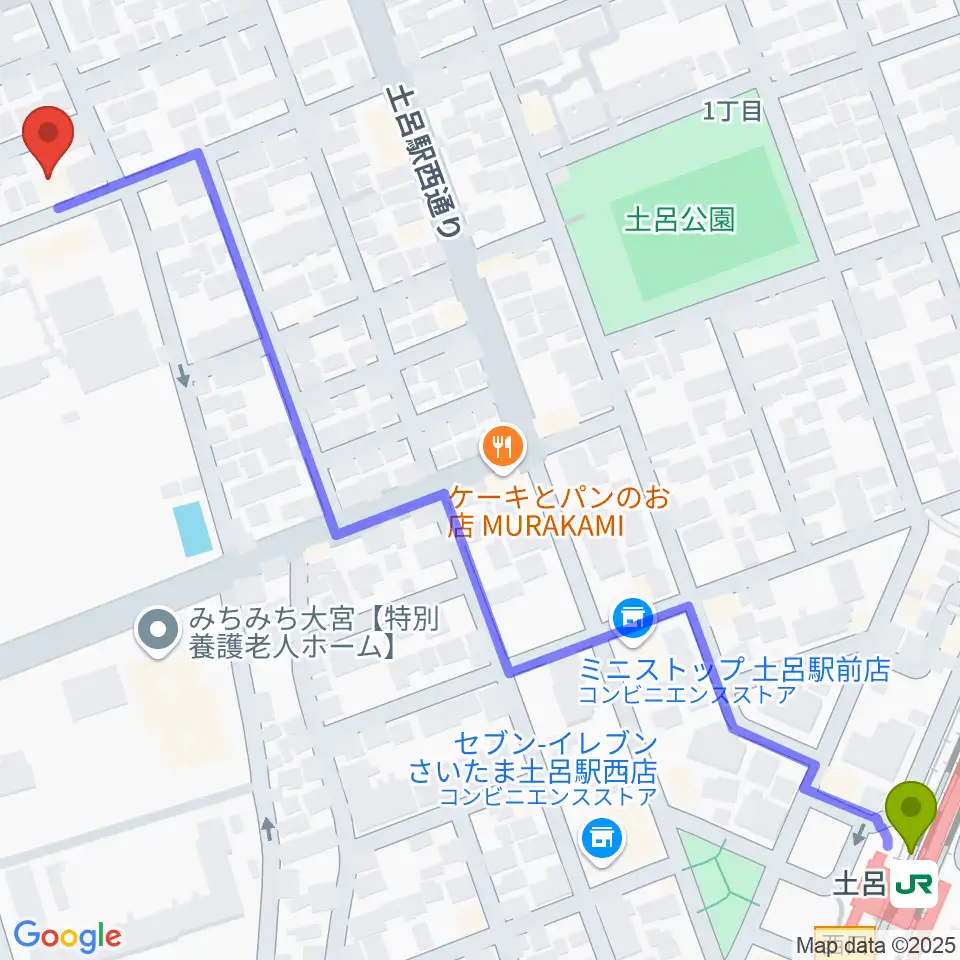 イプシロン・ピアノクラブの最寄駅土呂駅からの徒歩ルート（約9分）地図