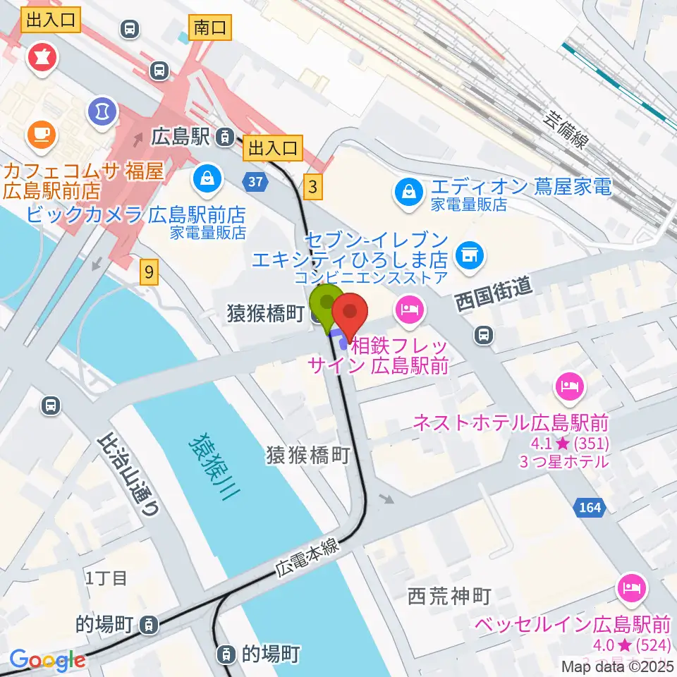 ショコラミュージックの最寄駅猿猴橋町駅からの徒歩ルート（約0分）地図