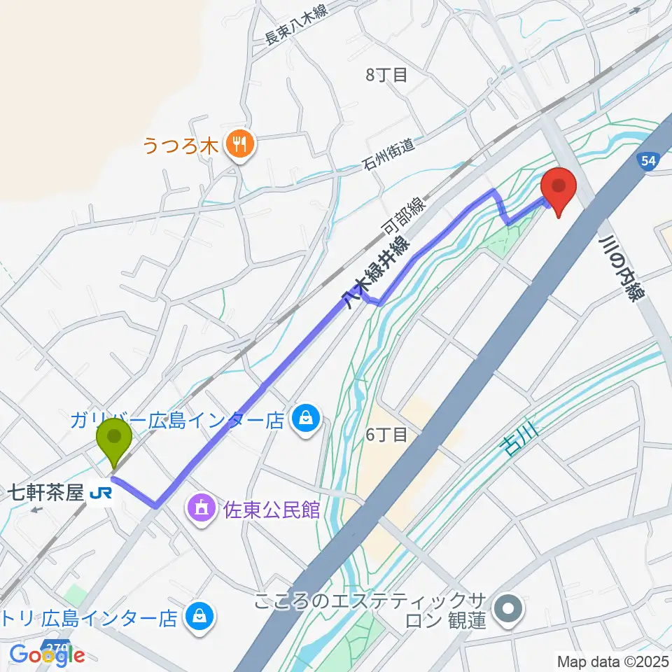 せせらぎミュージックの最寄駅七軒茶屋駅からの徒歩ルート（約12分）地図