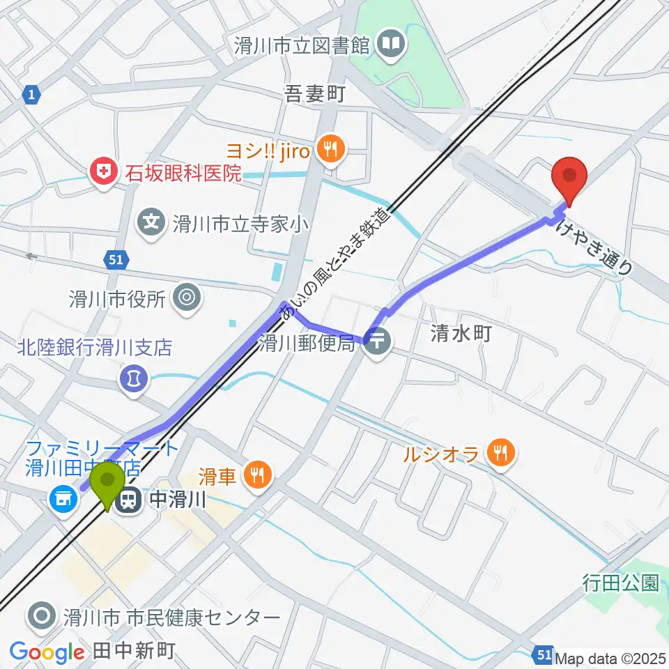 中滑川駅からつぼみ会ピアノ教室へのルートマップ地図