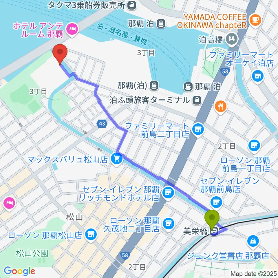 ソレイユ音楽教室の最寄駅美栄橋駅からの徒歩ルート（約14分）地図