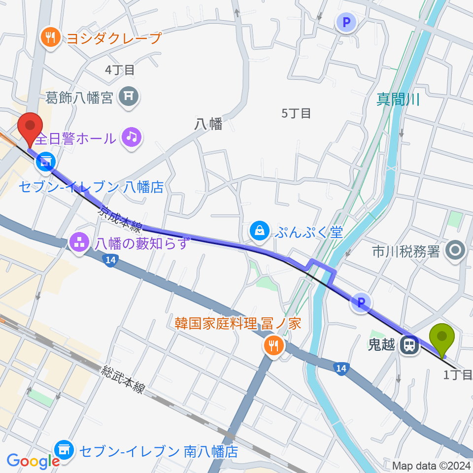 鬼越駅からＫＳＰ音楽教室へのルートマップ地図