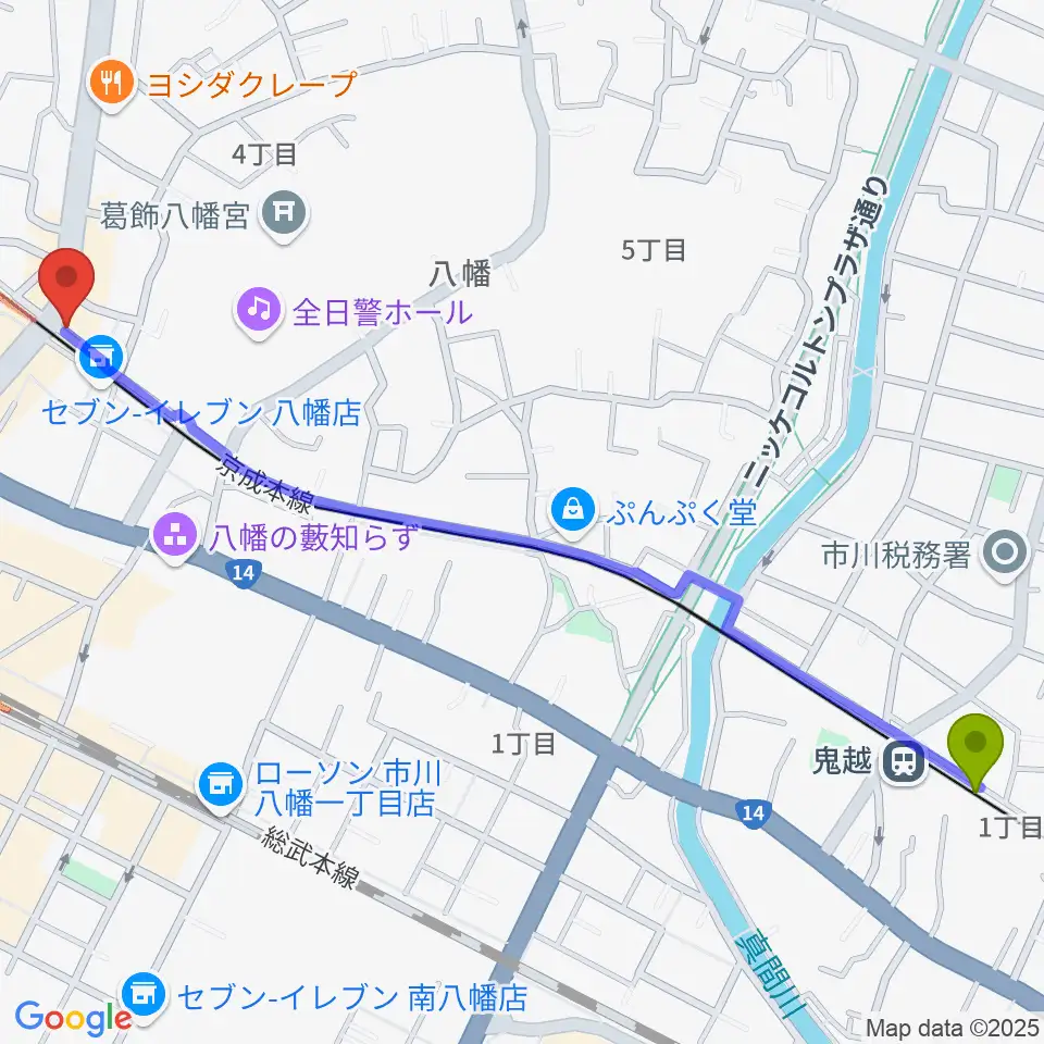 鬼越駅からＫＳＰ音楽教室へのルートマップ地図