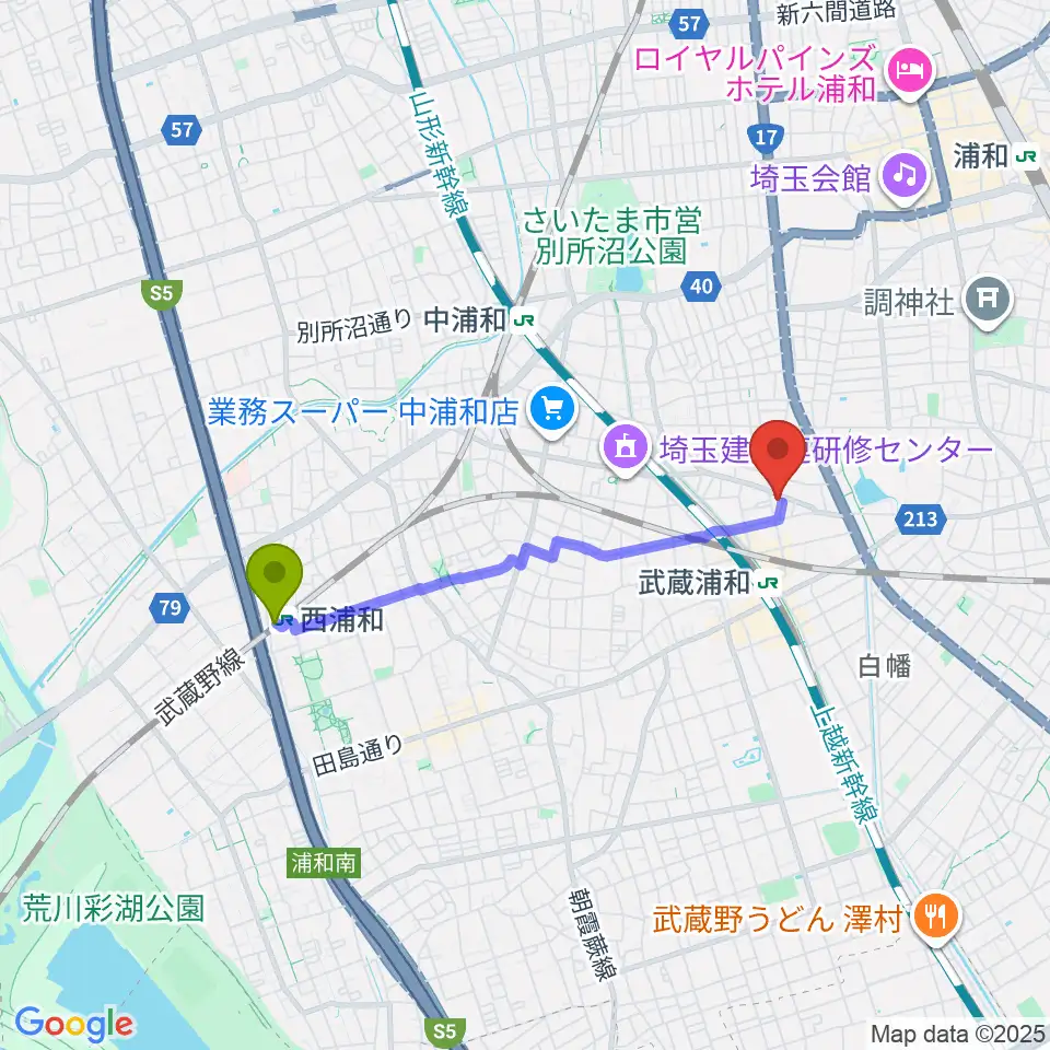 西浦和駅からみどりピアノ教室へのルートマップ地図