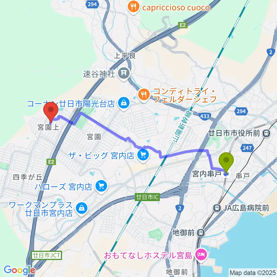 Ryo's violin lessonの最寄駅宮内串戸駅からの徒歩ルート（約42分）地図