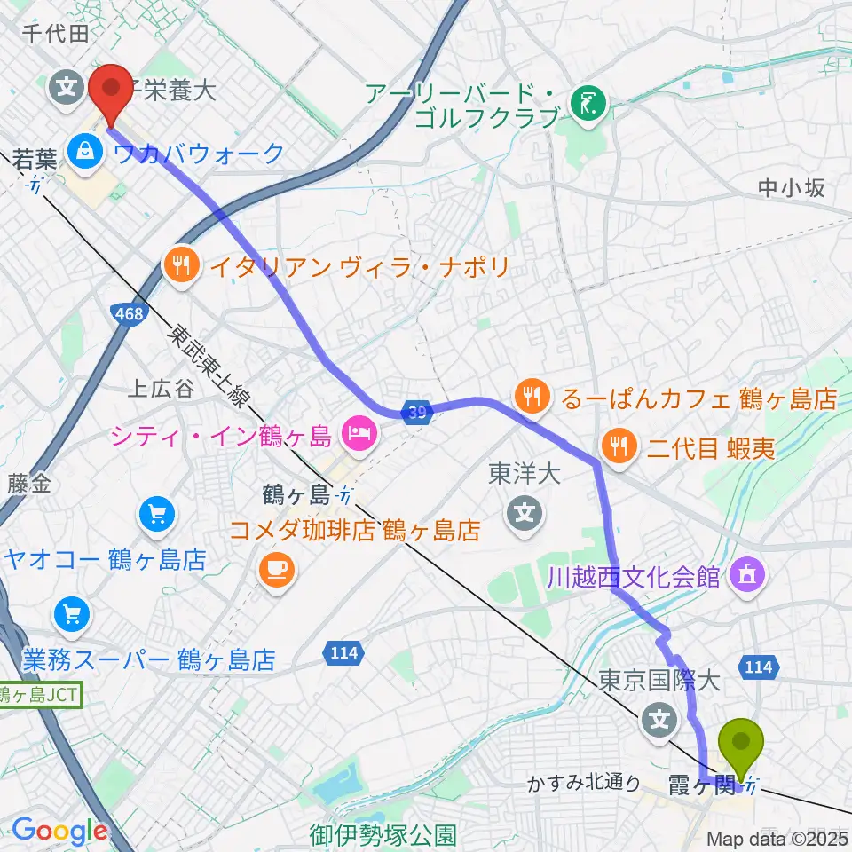 霞ヶ関駅からおんがくえんへのルートマップ地図