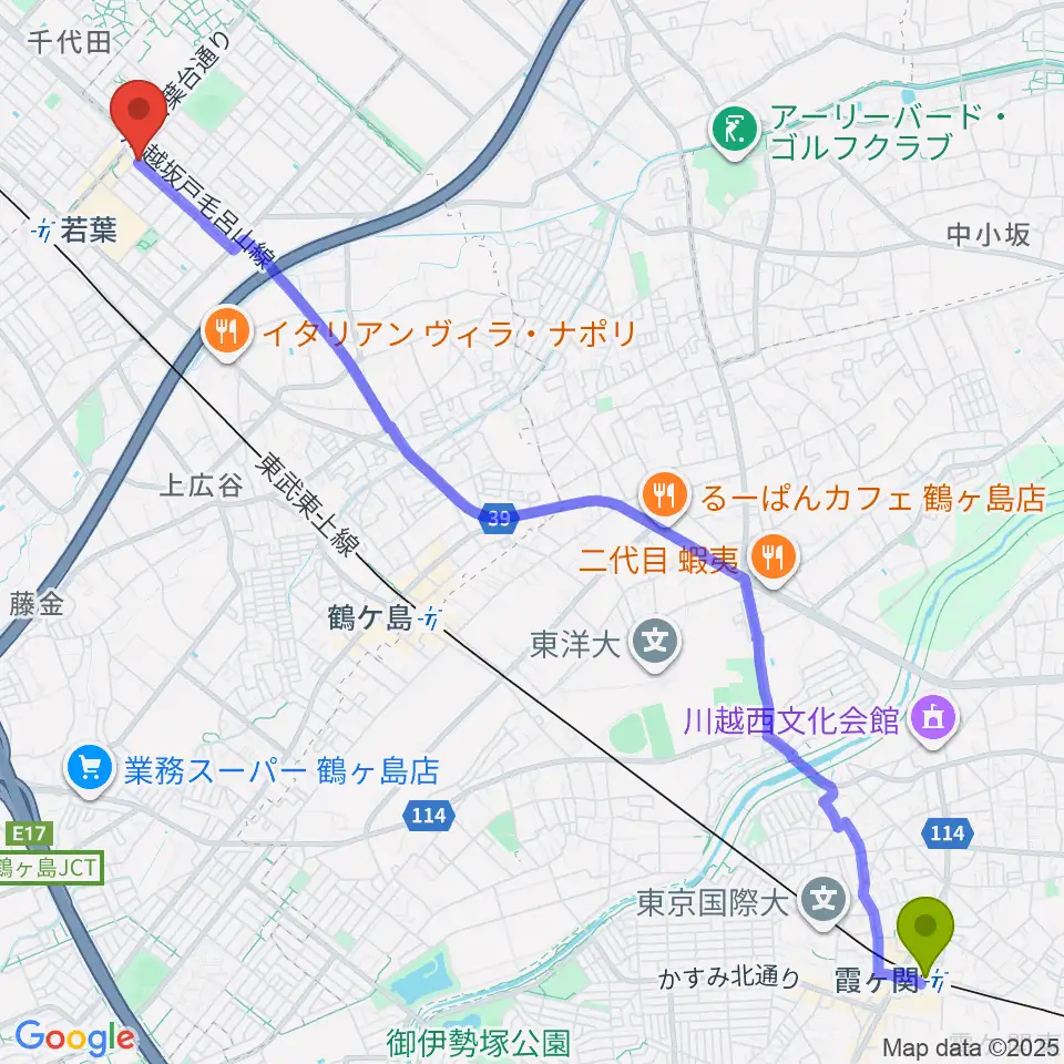 霞ヶ関駅からおんがくえんへのルートマップ地図