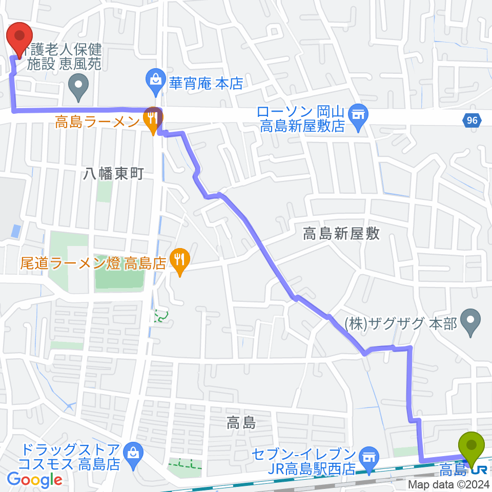 加藤楽器音楽教室の最寄駅高島駅からの徒歩ルート（約19分）地図
