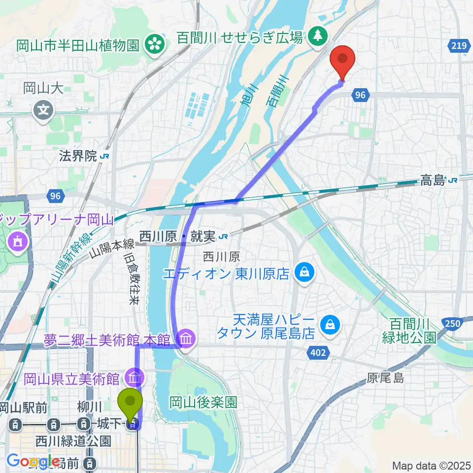 城下駅から加藤楽器音楽教室へのルートマップ地図