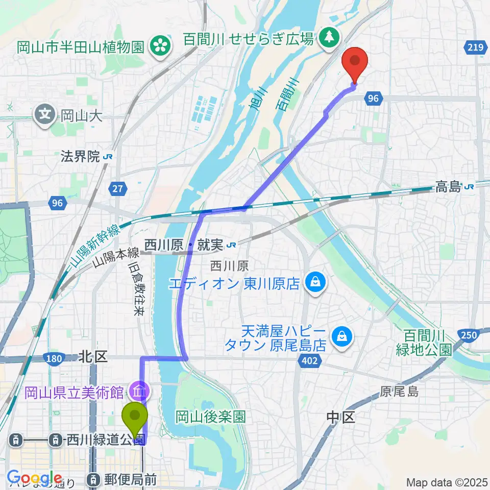 城下駅から加藤楽器音楽教室へのルートマップ地図