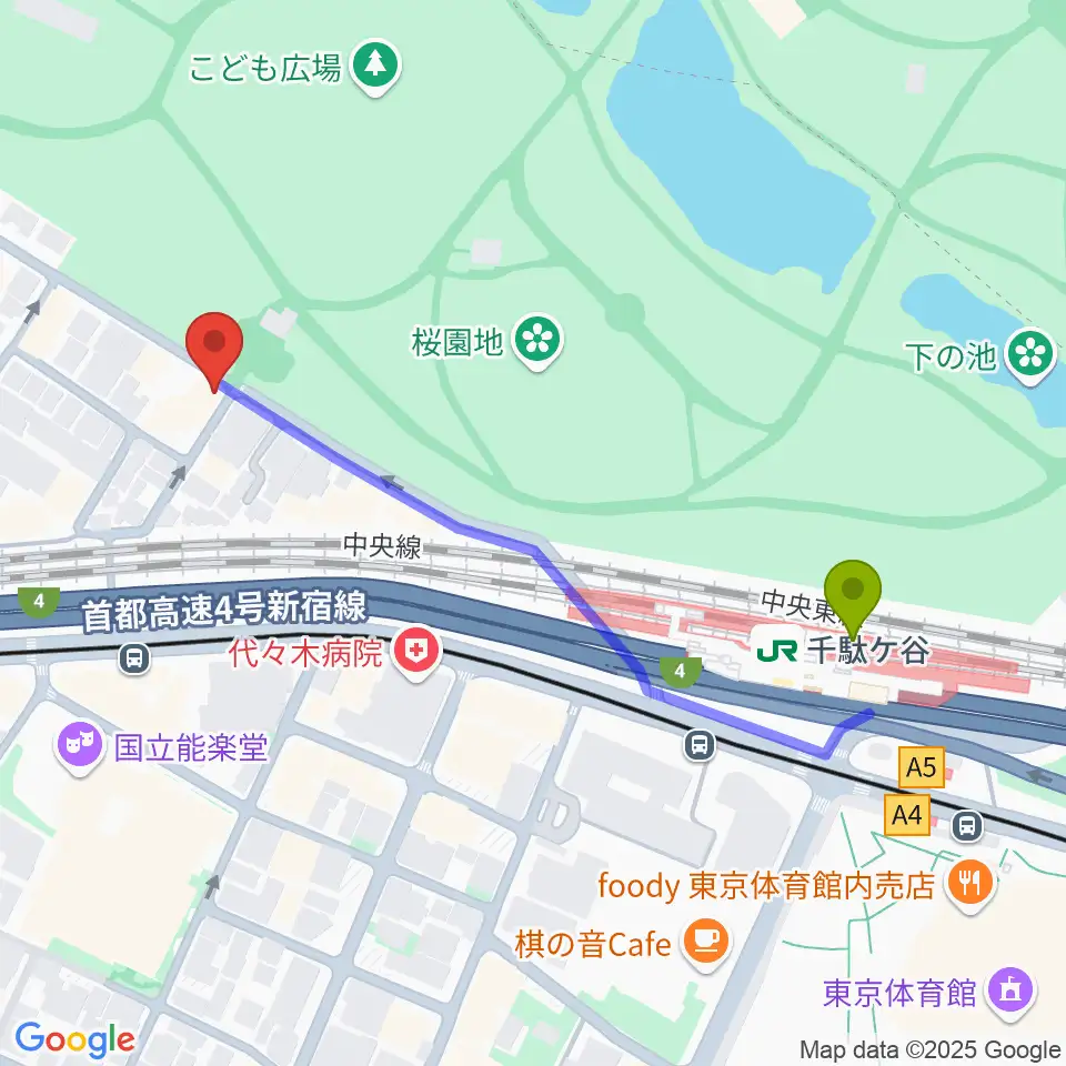 イル・ヴィオリーノ・マジコの最寄駅千駄ケ谷駅からの徒歩ルート（約5分）地図