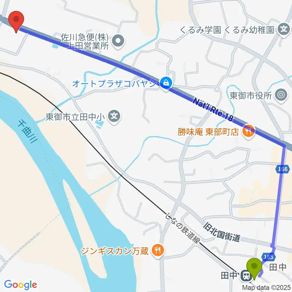 まんが専科ギター教室の最寄駅田中駅からの徒歩ルート（約18分）地図
