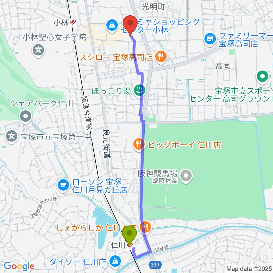 仁川駅からいくこフルート教室へのルートマップ地図