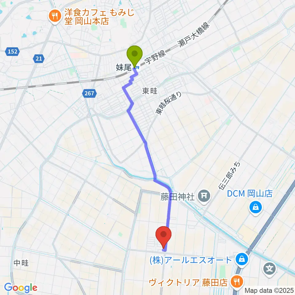 堀川ミュージックスクールの最寄駅妹尾駅からの徒歩ルート（約39分）地図