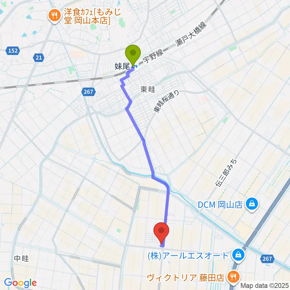 堀川ミュージックスクールの最寄駅妹尾駅からの徒歩ルート（約39分）地図