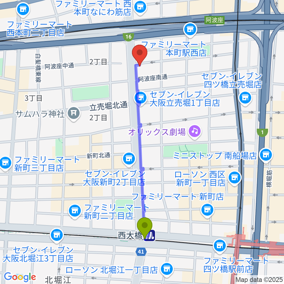 西大橋駅からプラスエムレッスンへのルートマップ地図