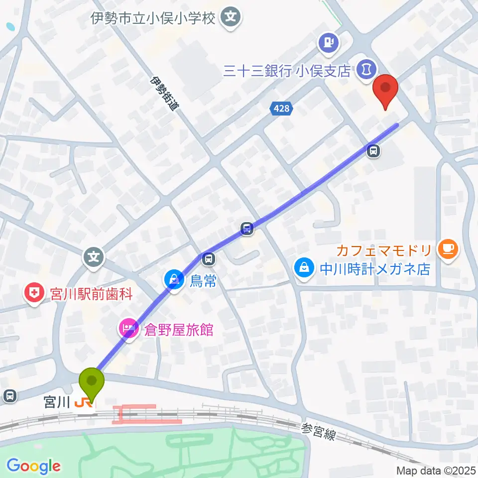 ウィーン音楽教室の最寄駅宮川駅からの徒歩ルート（約7分）地図