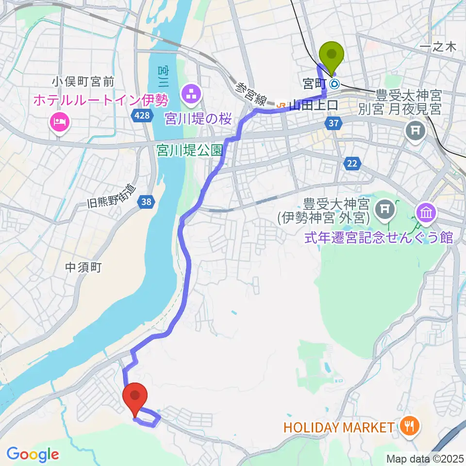 宮町駅からグレースハーツミュージックスクールへのルートマップ地図