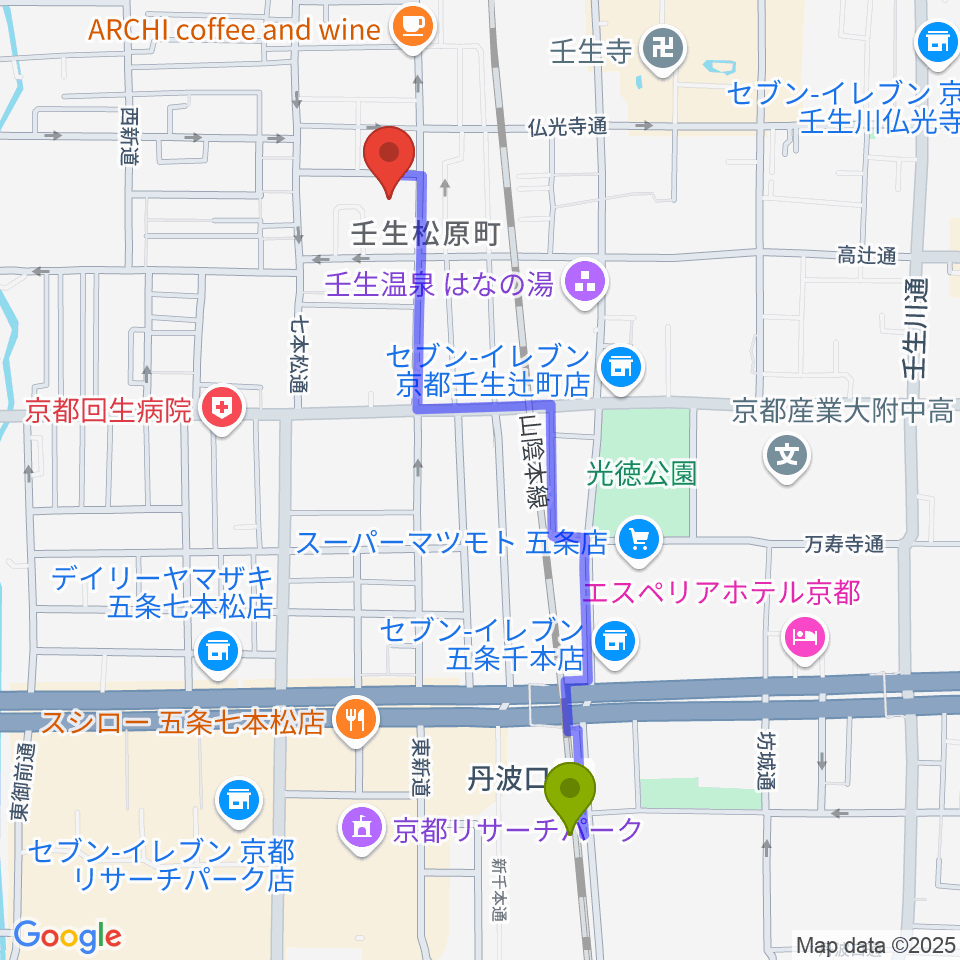 たけいち音楽教室の最寄駅丹波口駅からの徒歩ルート（約11分）地図