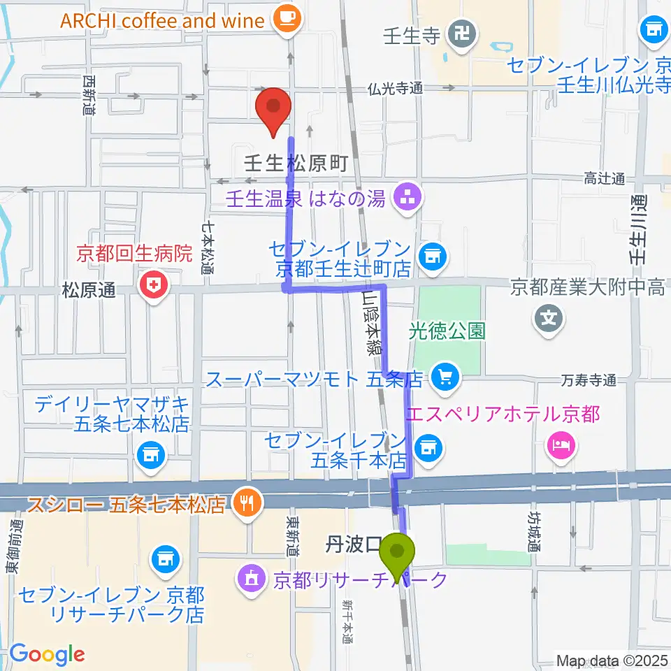 たけいち音楽教室の最寄駅丹波口駅からの徒歩ルート（約11分）地図