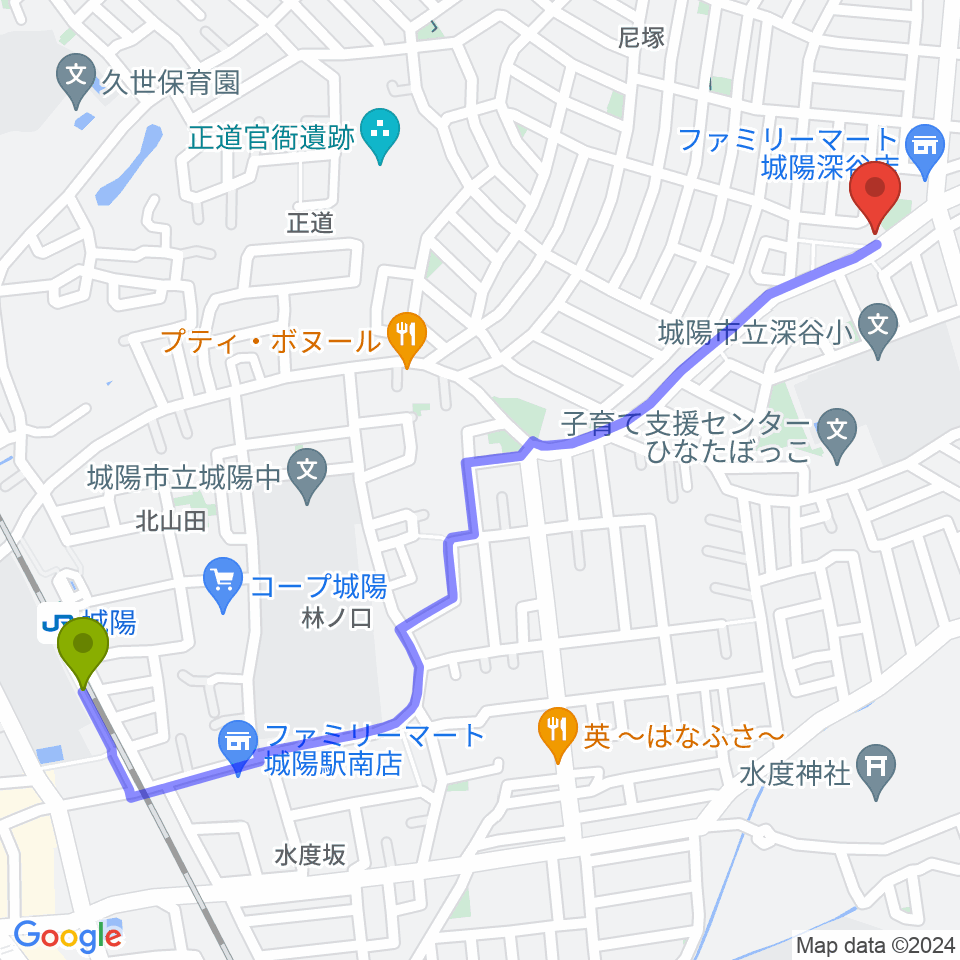 スタジオスキップの最寄駅城陽駅からの徒歩ルート（約15分）地図