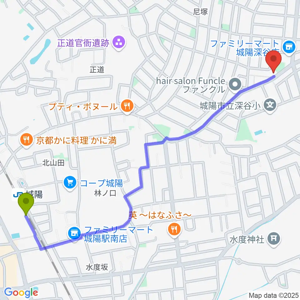 スタジオスキップの最寄駅城陽駅からの徒歩ルート（約15分）地図