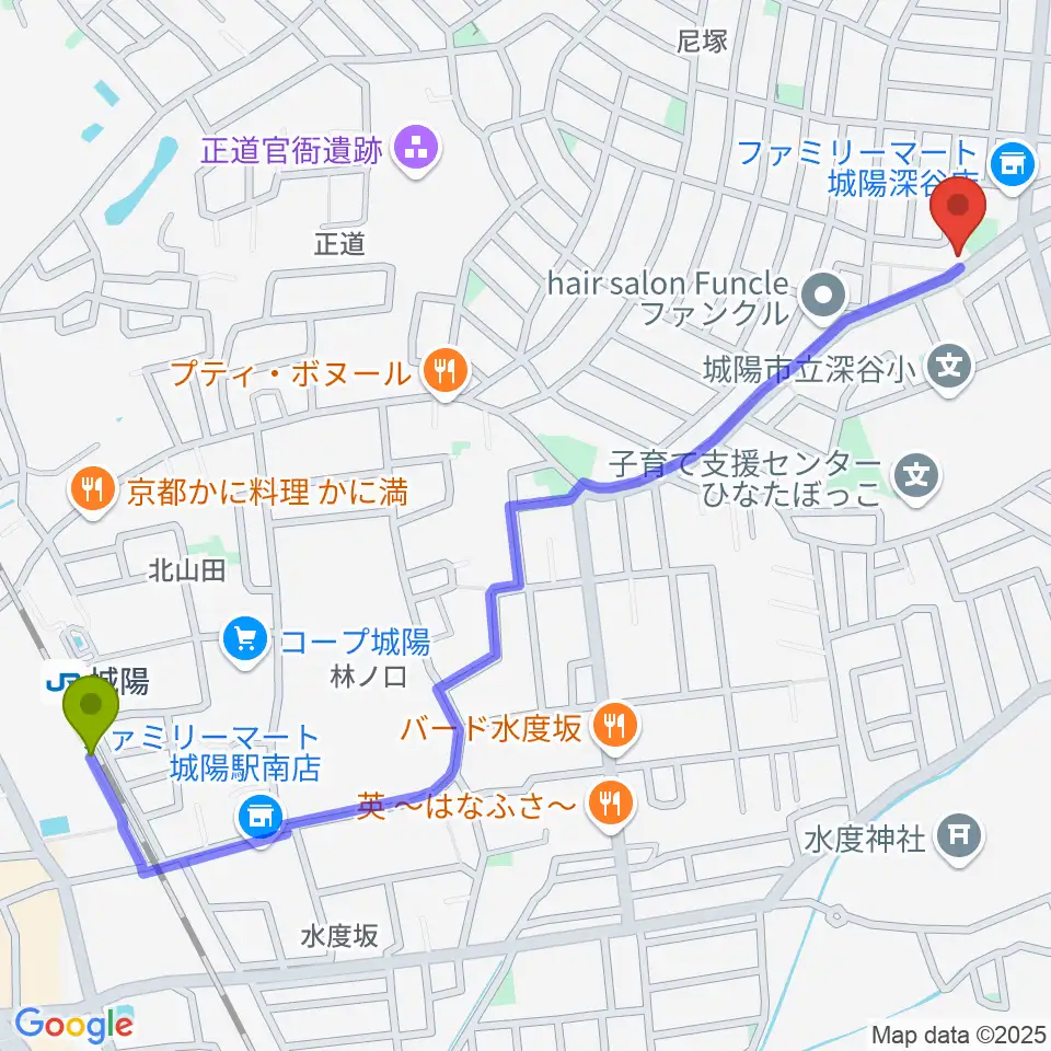スタジオスキップの最寄駅城陽駅からの徒歩ルート（約15分）地図