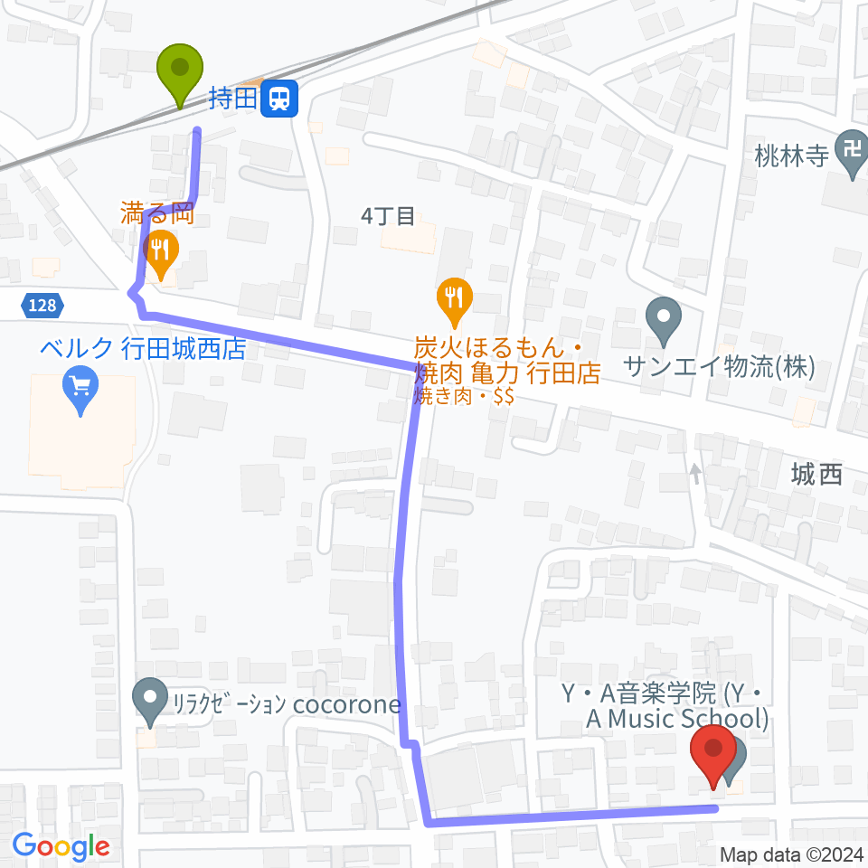 Y・Ａ音楽学院の最寄駅持田駅からの徒歩ルート（約8分）地図