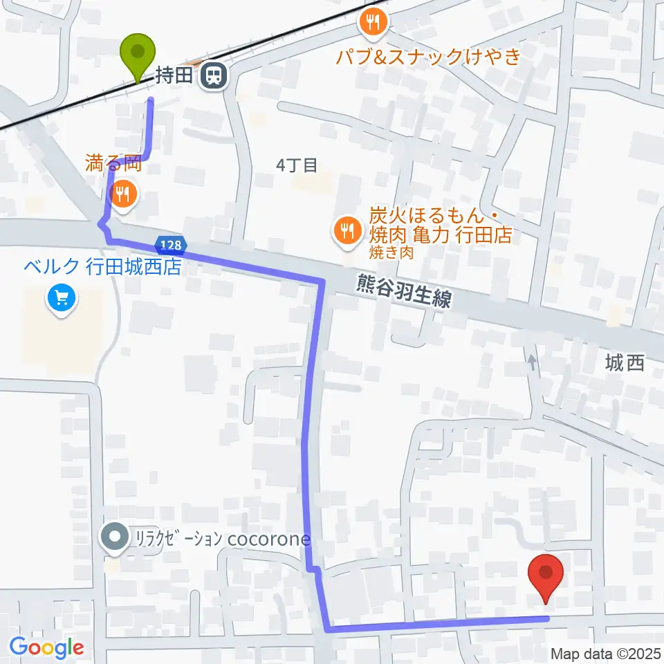 Y・Ａ音楽学院の最寄駅持田駅からの徒歩ルート（約8分）地図