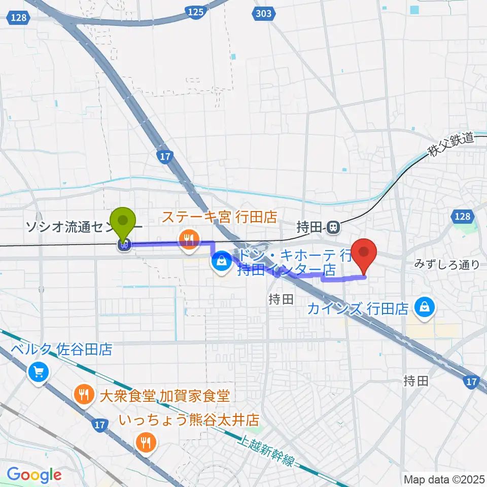 ソシオ流通センター駅からY・Ａ音楽学院へのルートマップ地図