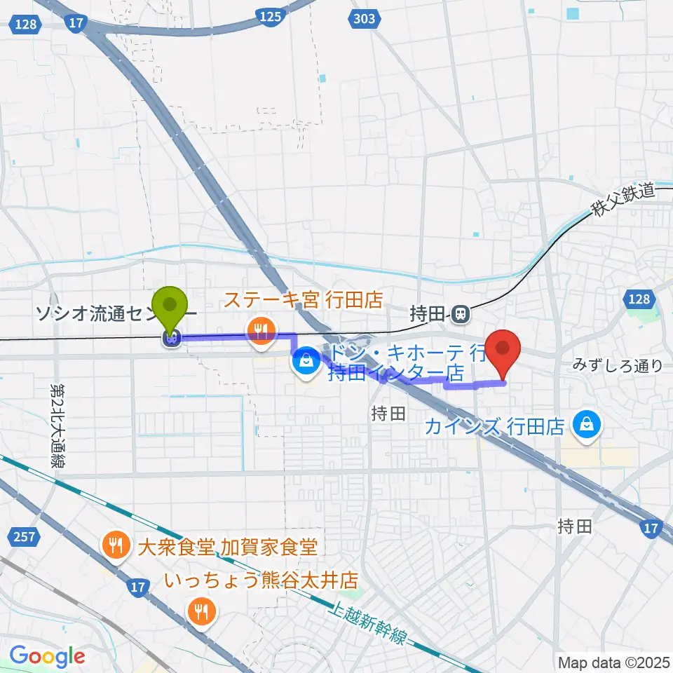 ソシオ流通センター駅からY・Ａ音楽学院へのルートマップ地図