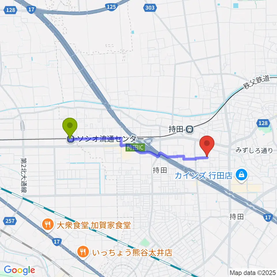 ソシオ流通センター駅からY・Ａ音楽学院へのルートマップ地図