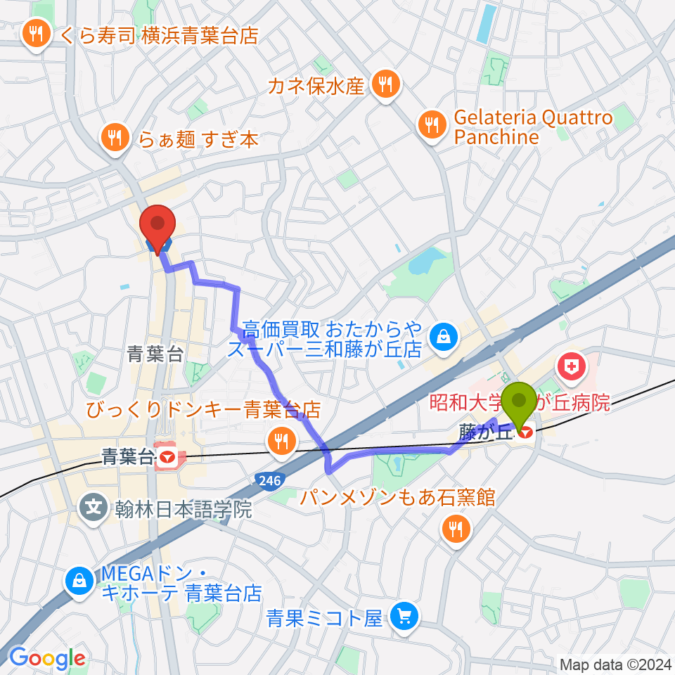 藤が丘駅から志村ギター教室へのルートマップ地図