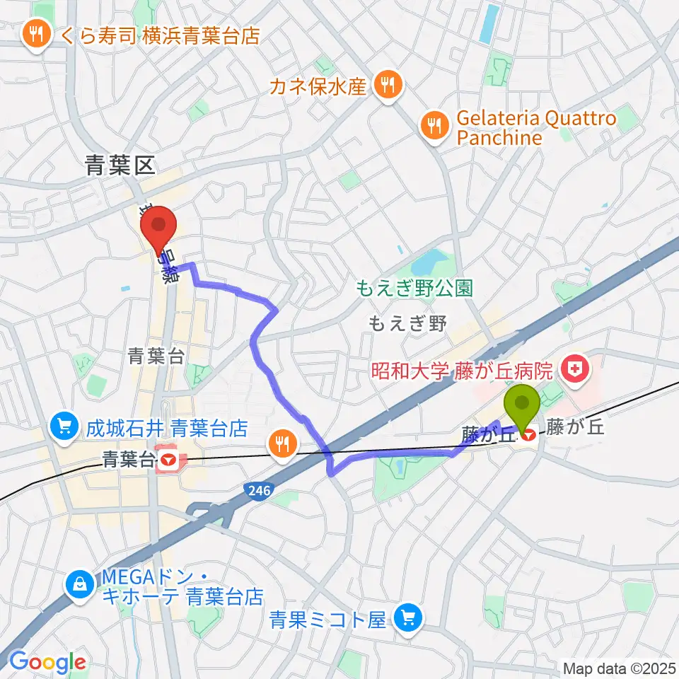 藤が丘駅から志村ギター教室へのルートマップ地図