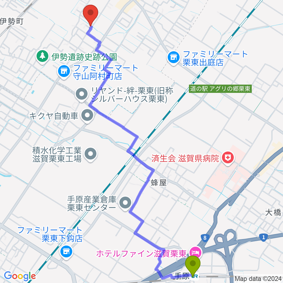 手原駅からとみたみほ音楽教室 守山教室へのルートマップ地図