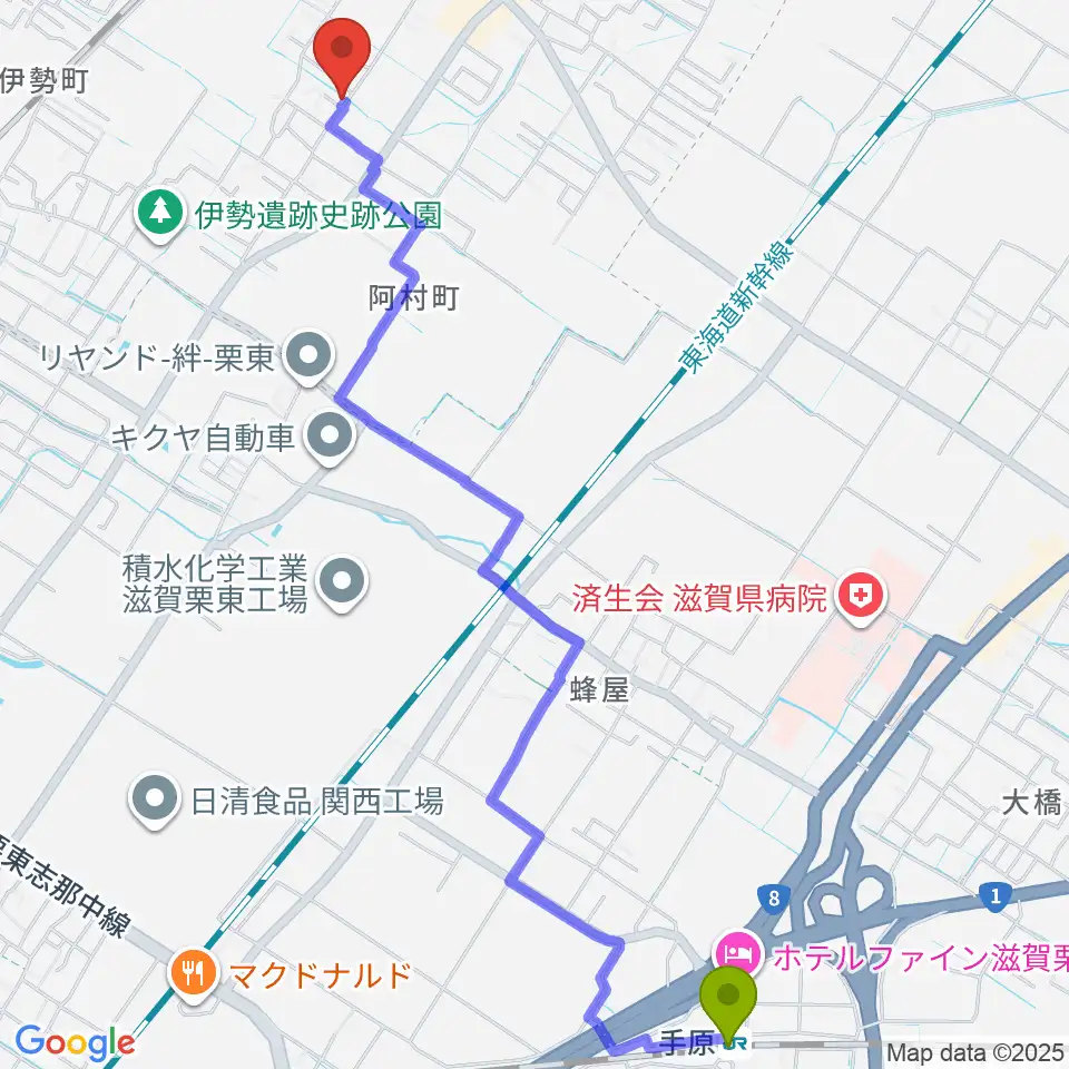 手原駅からとみたみほ音楽教室 守山教室へのルートマップ地図