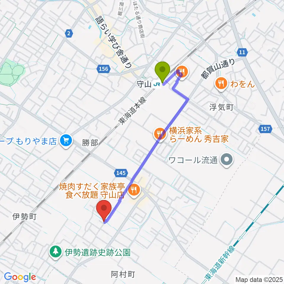 とみたみほ音楽教室 守山教室の最寄駅守山駅からの徒歩ルート（約16分）地図