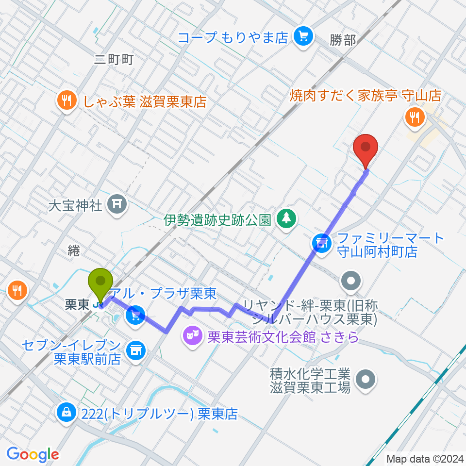 栗東駅からとみたみほ音楽教室 守山教室へのルートマップ地図