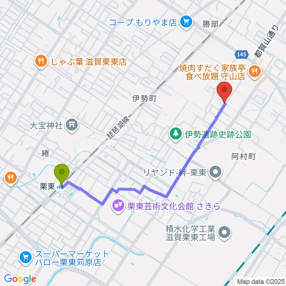 栗東駅からとみたみほ音楽教室 守山教室へのルートマップ地図