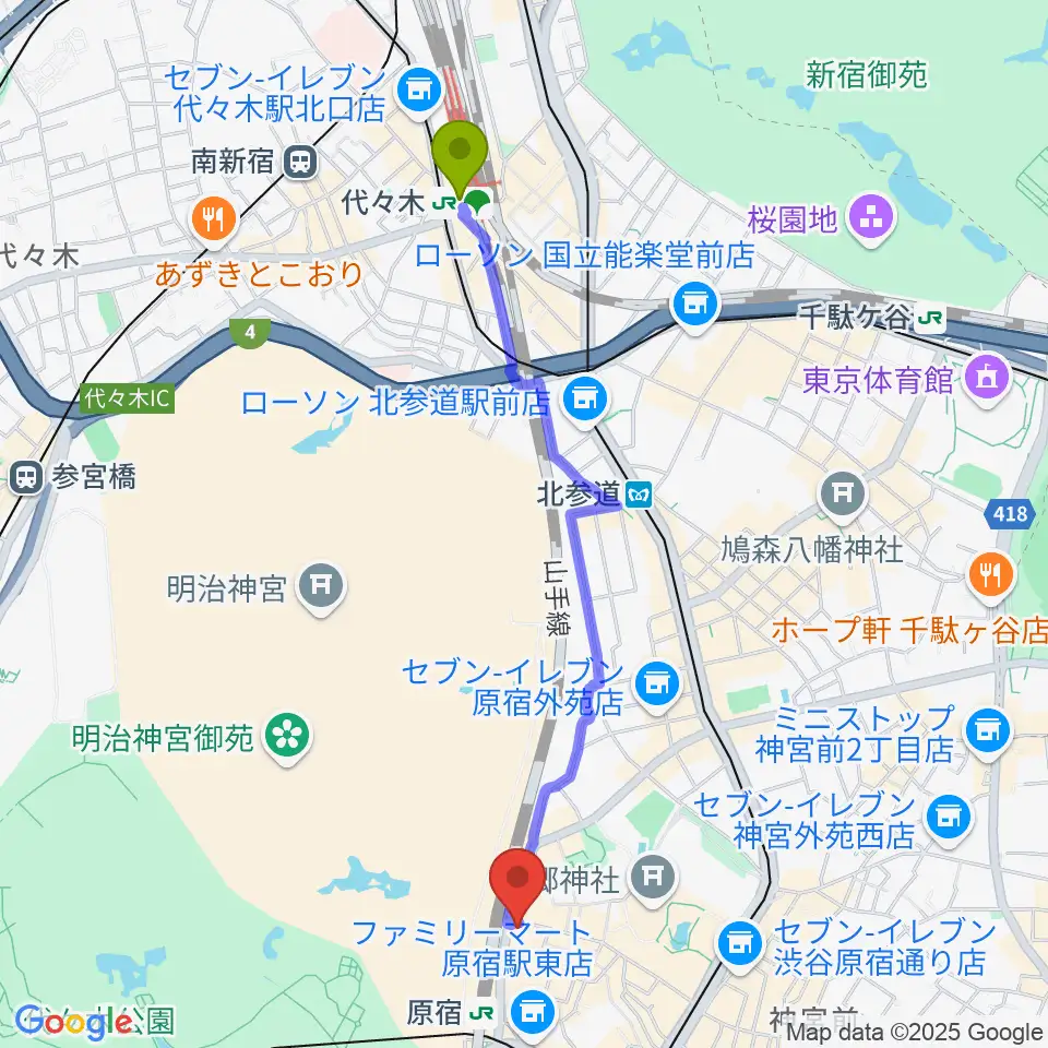 代々木駅からFive Gへのルートマップ地図