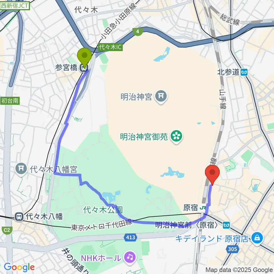 参宮橋駅からFive Gへのルートマップ地図